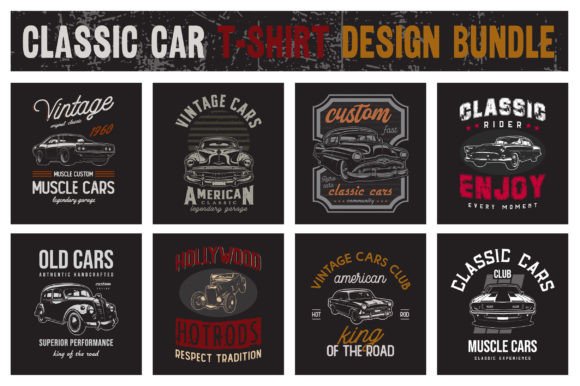 Download Old Classic Cars T-shirt Designs Bundle - Shirt designs Collection
