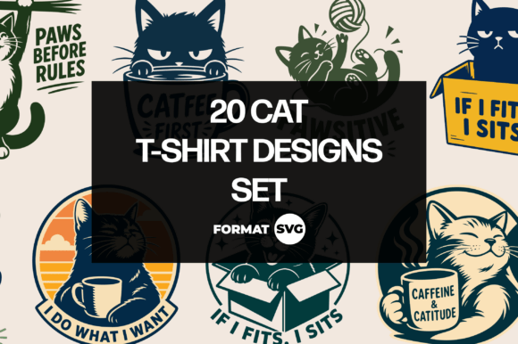 Download 20 Cat SVG T-Shirt Designs Set - Shirt designs Collection
