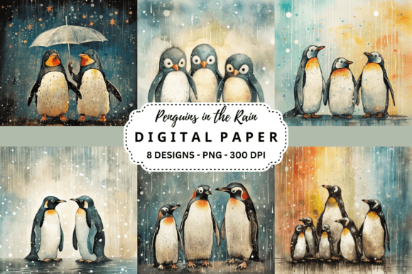 Download Vintage Penguins in the Rain Background - Rain background Collection