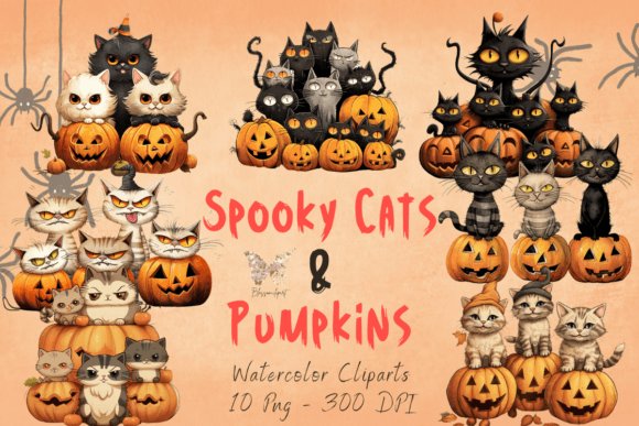 Download Spooky Cats and Pumpkins Watercolor - Pumpkins Collection